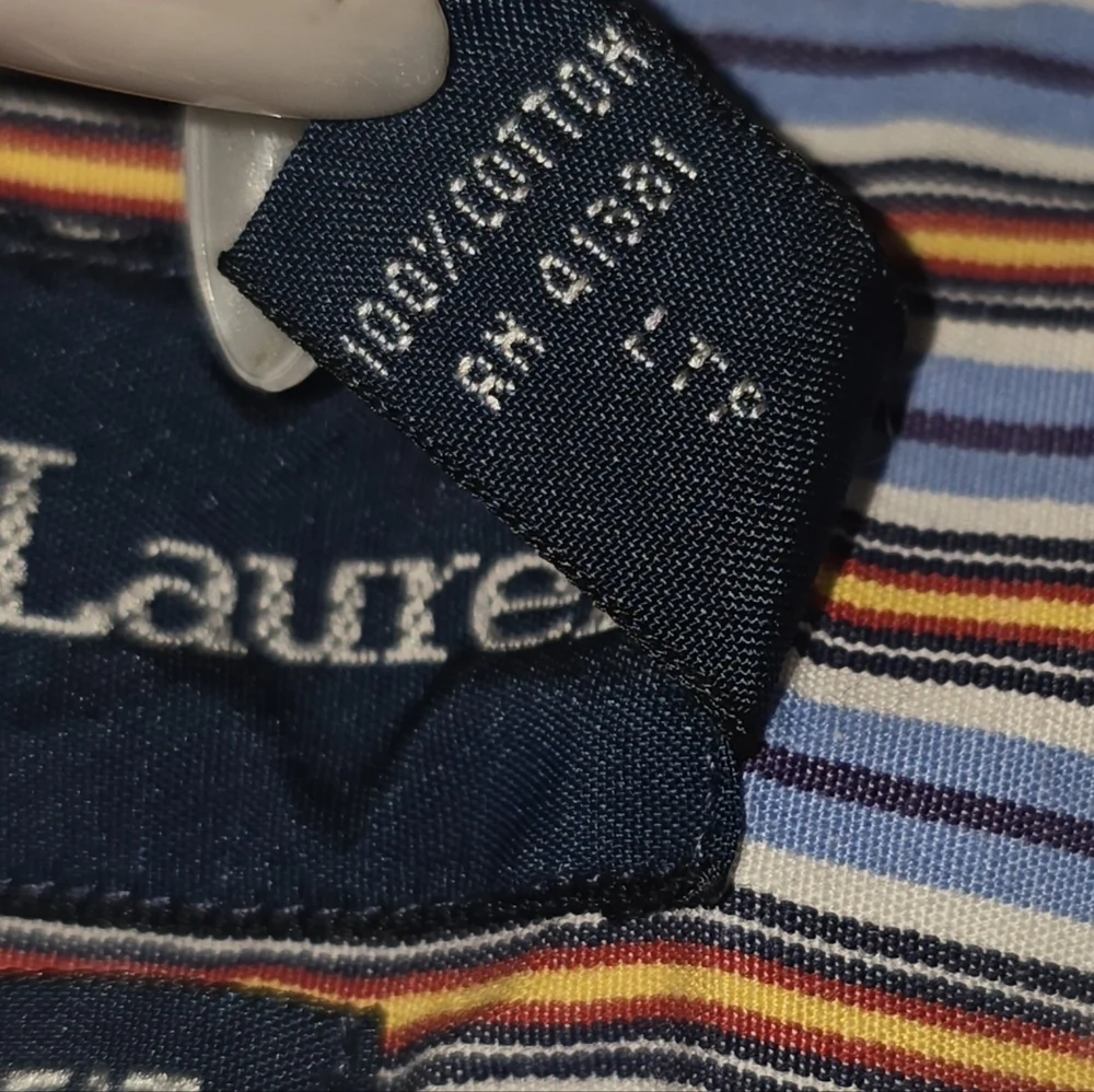 Ralph Lauren Button Down Shirt Powder Blue Stripe Long Sleeve Classic Fit Large